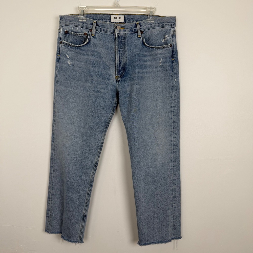 AGOLDE Parker High Rise Straight‎ Leg Jeans Light Wash Blue Distressed 30
